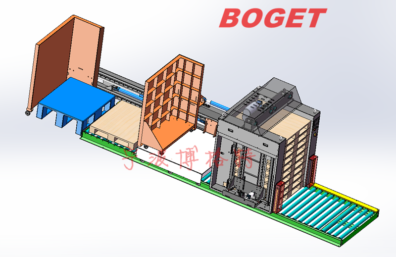 在線(xiàn)式托盤(pán)更換機(jī)碼垛機(jī)機(jī)組